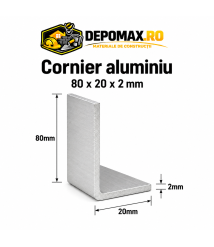 Cornier aluminiu 80 x 20 x 2 mm, 6 metri (EN AW-6060) Cornier aluminiu 80 x 20 x 2 mm, 6 metri (EN AW-6060)
